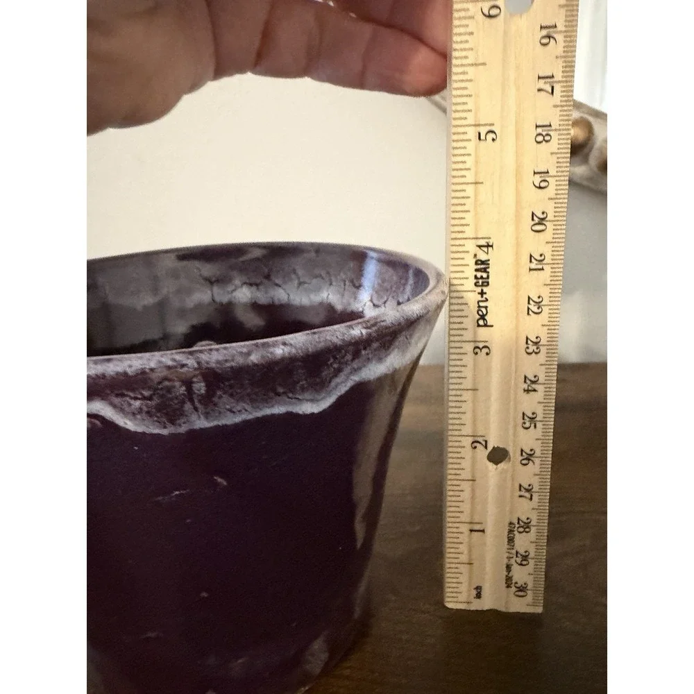 Studio Pottery Apple Baker Purple Drip Glaze Signed on Bottom Stoneware 5